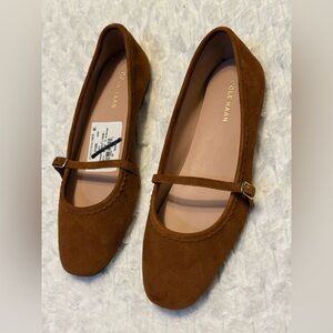Cole Haan YELENA MARY JANE Flat Shoe - BROWN/ CHESTNUT SUEDE With TAG $190